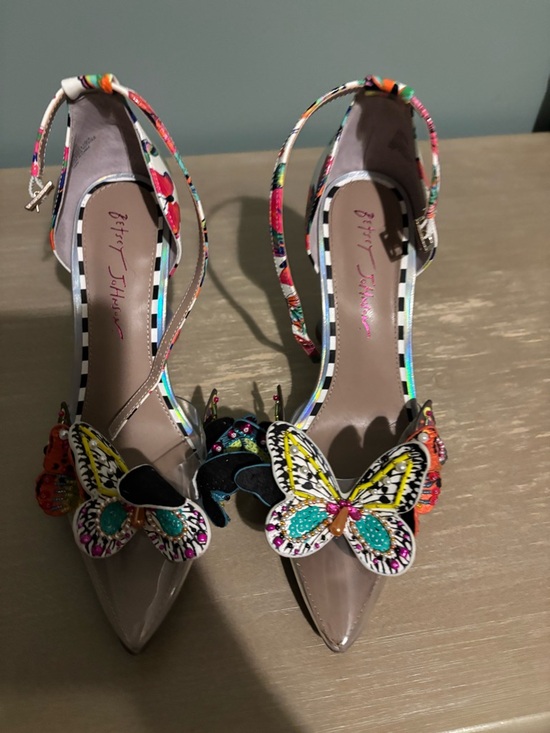 Betsey Johnson Shoes - Betsey Johnson Multicolor Butterfly Ankle-Strap Patent Pointed Heels